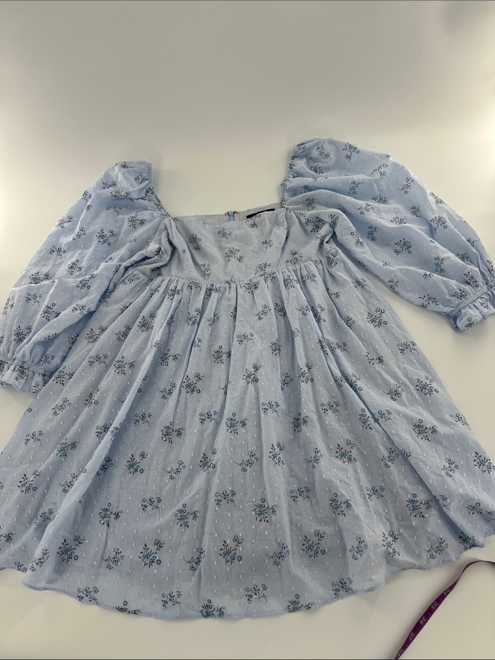 Lulus Always Charming Light Blue Floral Swiss Dot Babydoll Mini Dress Size M - Picture 3 of 11